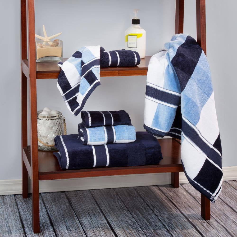 6-Piece Navy Striped 100% Cotton Bath Towel Set