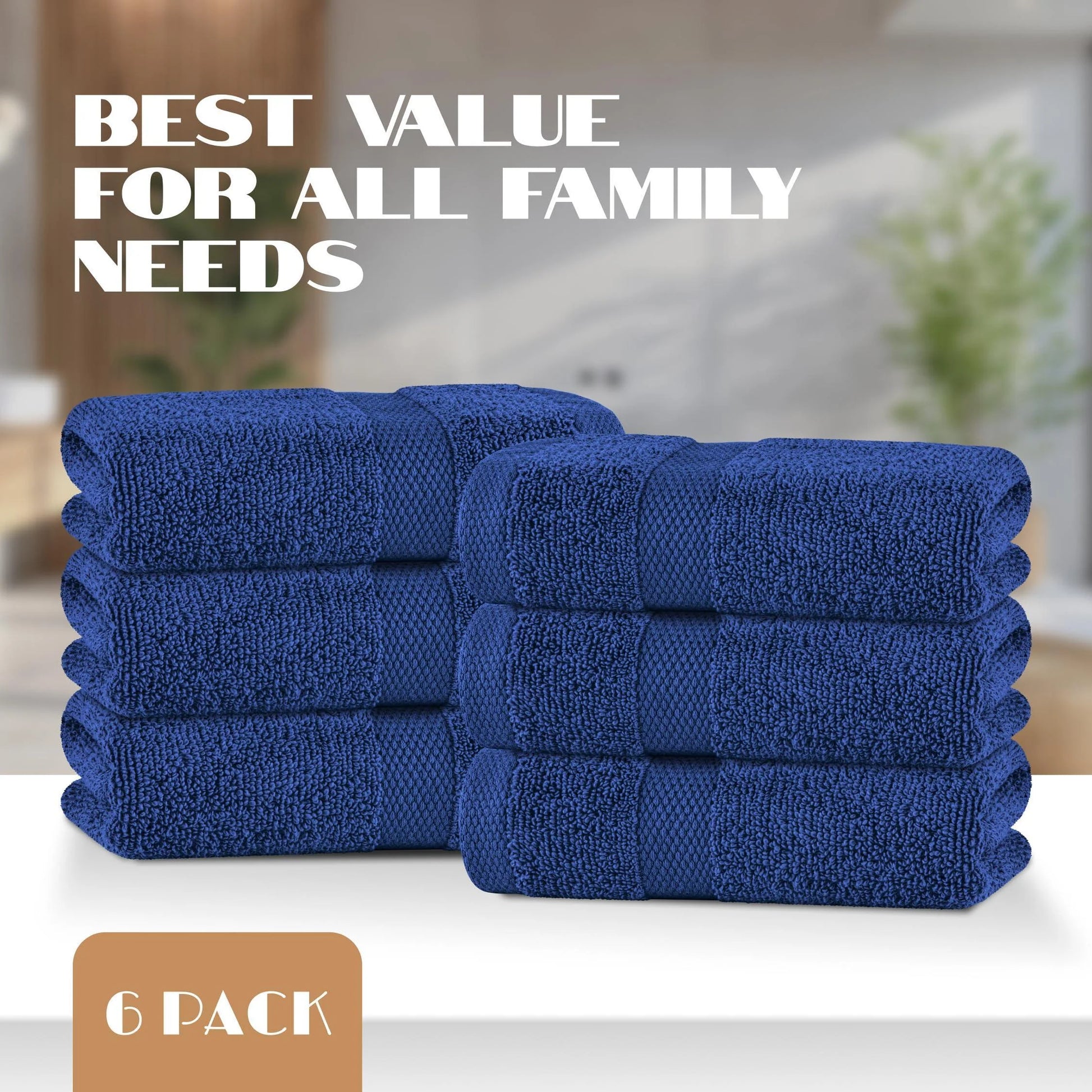 Navy Hand Towels for Bathroom 6 Pack Cotton Hand Towel Bulk 16X27 Inch for Gym Kitchen Spa Soft Highly Absorbent Quick Dry Terry Salon Towels