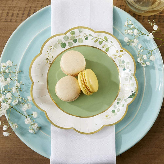 Sage Green Party Decorations, Eucalyptus Floral Print 7 In. Decorative Premium Paper Plates (350 GSM Weight -Set of 16) - Perfect for Greenery Baby Shower & Bridal Showers