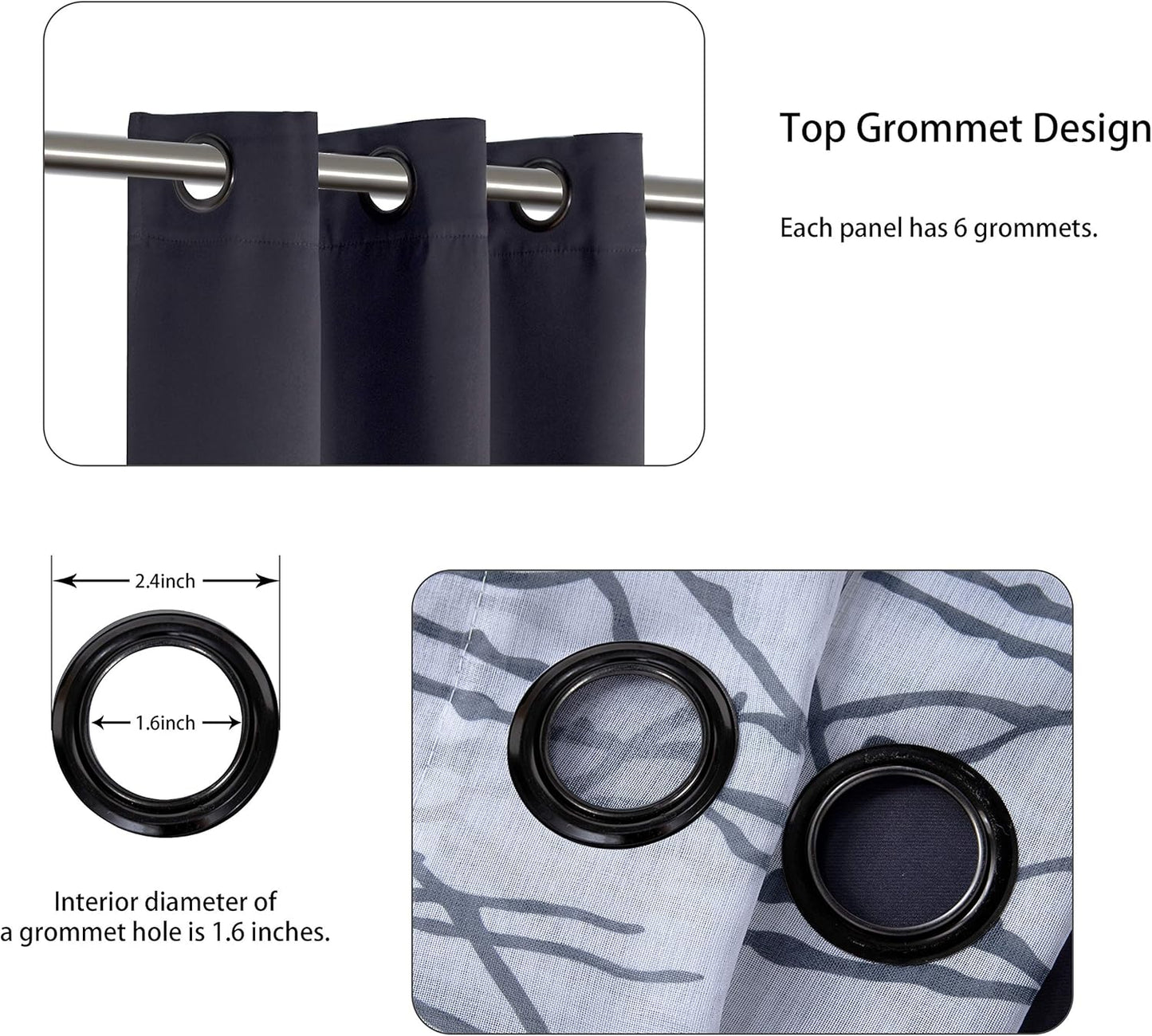 4 Panels Set Mix and Match Curtains for Bedroom Living Room | 2 Pieces Branch Print Sheer Curtains and 2 Pieces Blackout Curtains Privacy Grommet Window Drapes 37X63 Inch/Panel, Grey Dark