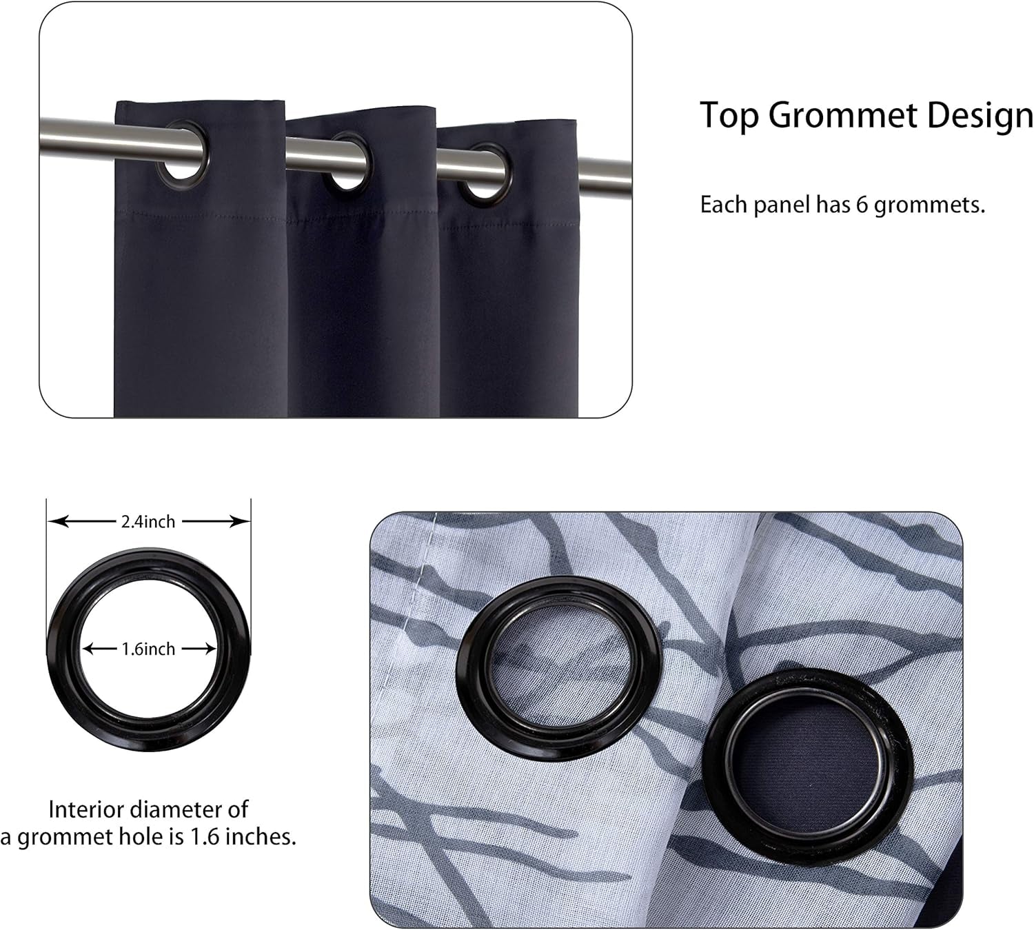 4 Panels Set Mix and Match Curtains for Bedroom Living Room | 2 Pieces Branch Print Sheer Curtains and 2 Pieces Blackout Curtains Privacy Grommet Window Drapes 37X63 Inch/Panel, Grey Dark