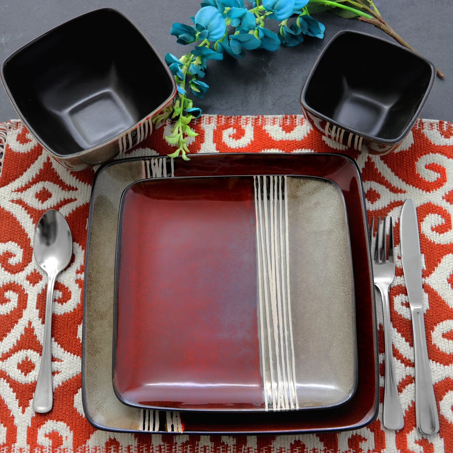 Downtown Loft 16 Piece Double Bowl Stoneware Dinnerware Set with Service for 4