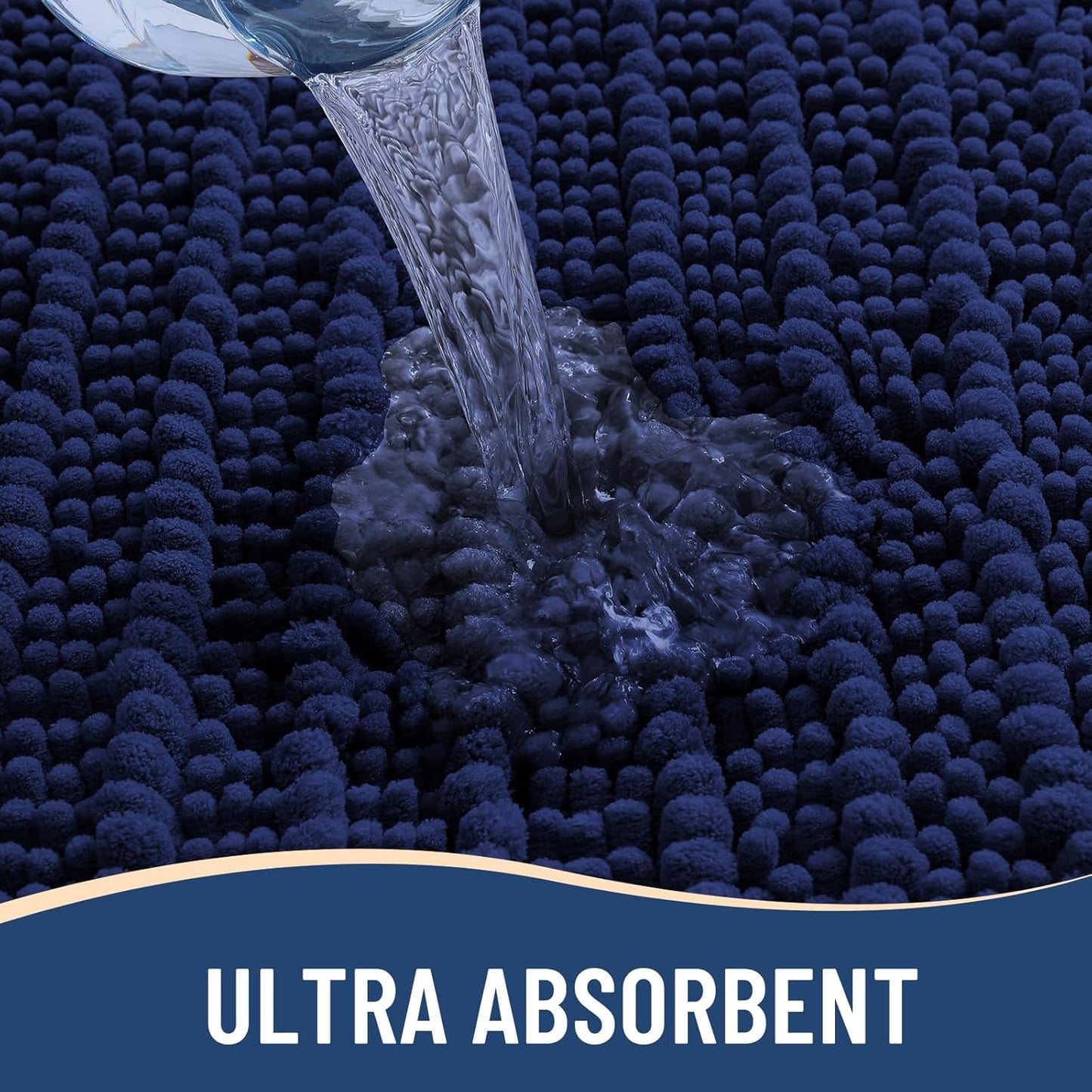 Luxury Chenille Bathroom Rug Mat, Extra Soft Thick Absorbent Shaggy Bath Rugs, Non-Slip Machine Wash Dry, Plush Bath Mats for Bathroom, Shower and Tub, 24X16, Navy
