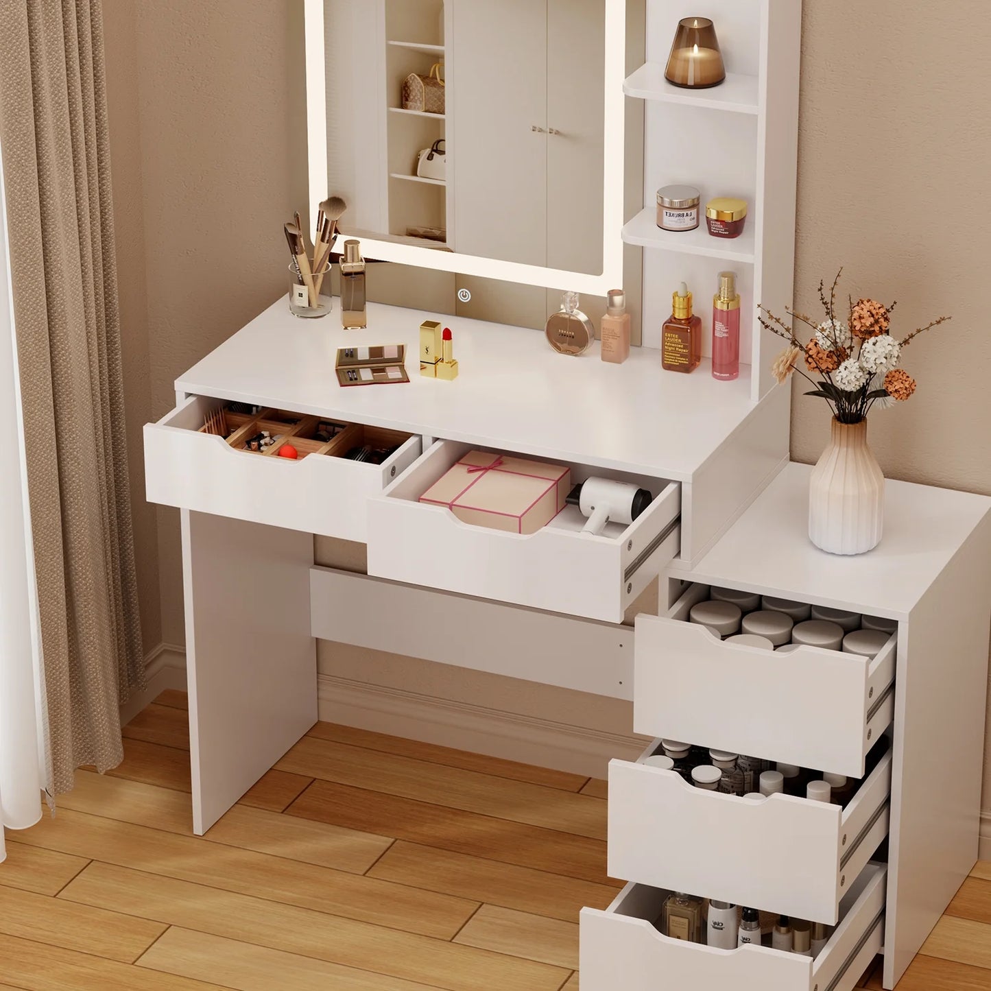 Makeup Vanity with Mirror and Lights Large Vanity Table Set White