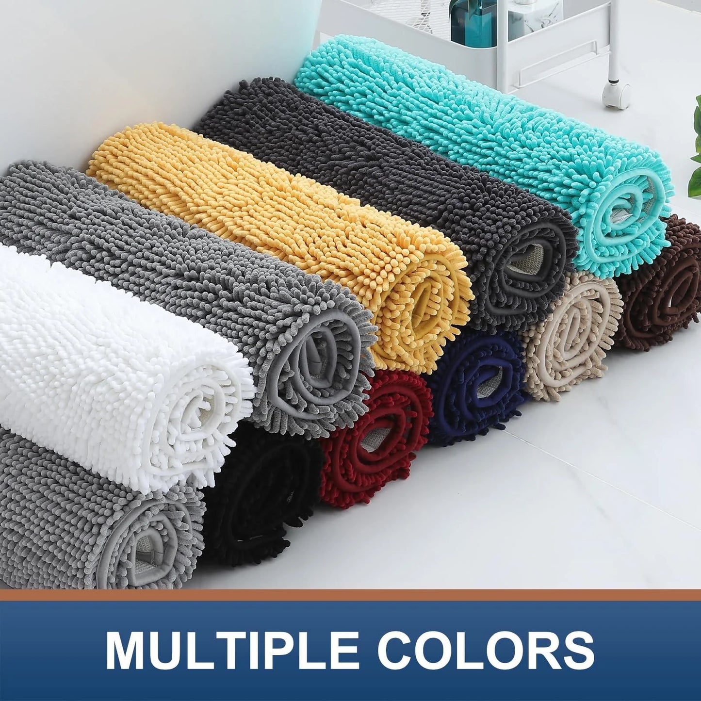 Luxury Chenille Bathroom Rugs, Extra Soft and Absorbent Bath Mat, Navy Blue, 20"X30"