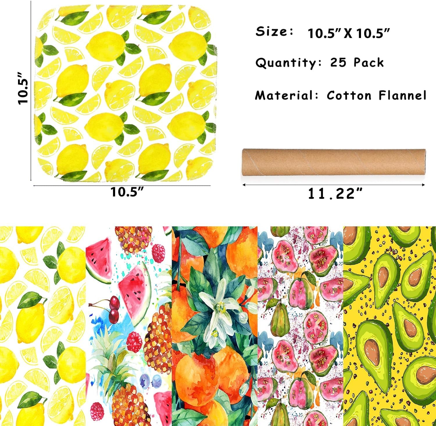 25 Pack Reusable Paper Towels, Paperless Towels Roll Washable Cotton Cloth for Kitchen Towels Zero Waste Products Alternative Paper Towels Alternative (Fruit01)