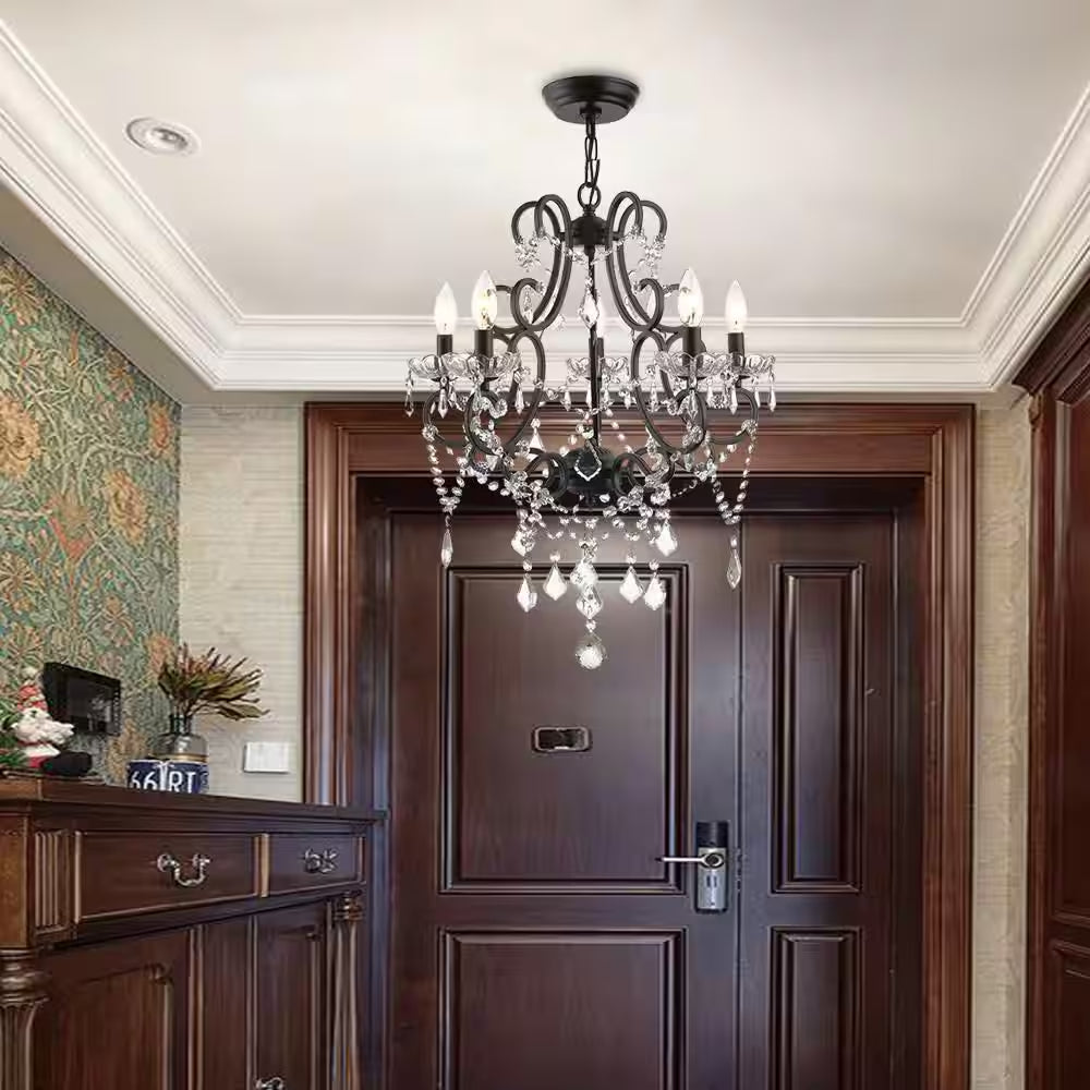Atlanta 5-Light 22 In. Black Crystal Traditional Candle Dimmable Chandeliers Living Dining Foyer Lighting