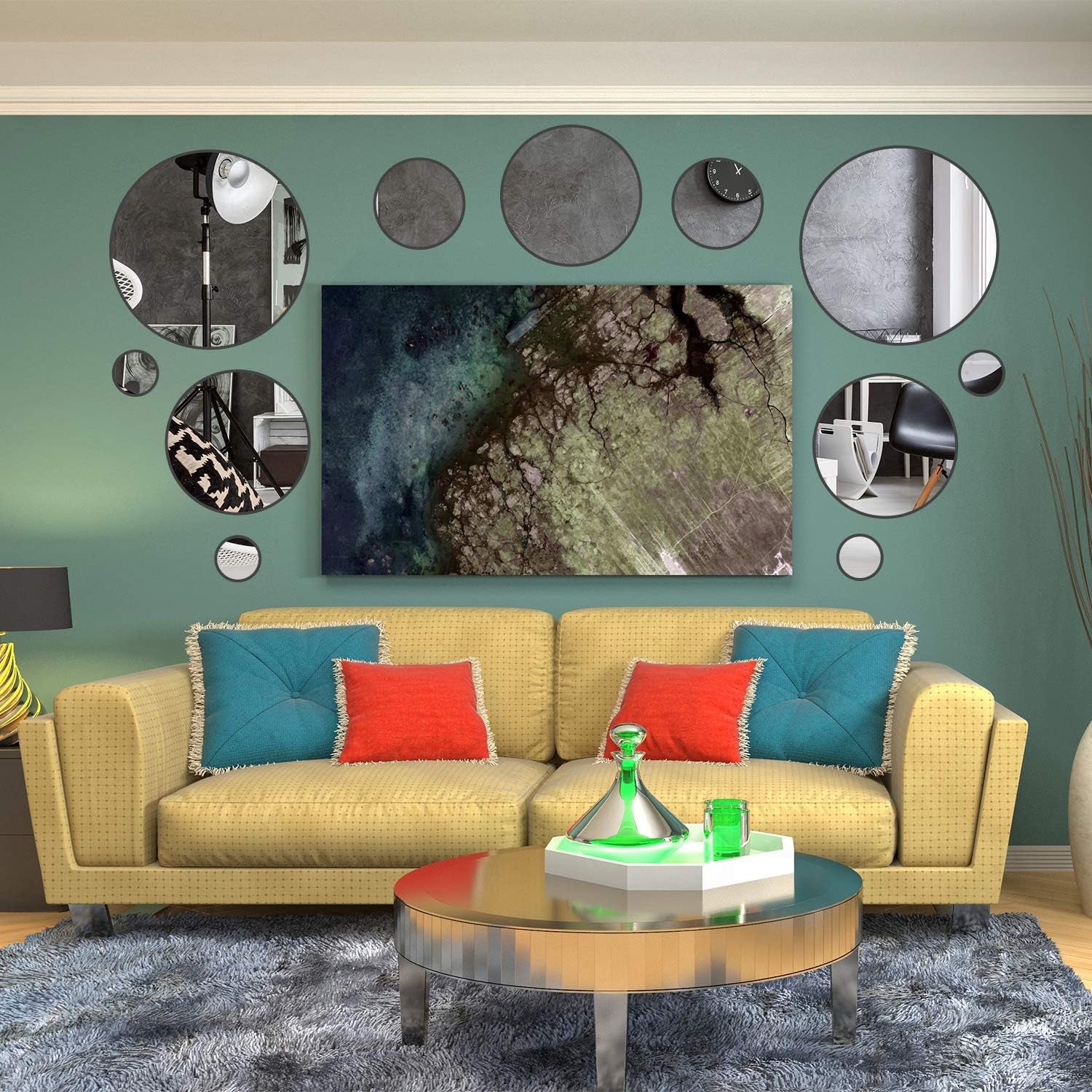 52 Pieces Flexible Mirror Wall Stickers Set Removable Acrylic Mirror Circle Self Adhesive Plastic Mirror Decal for Home Decor