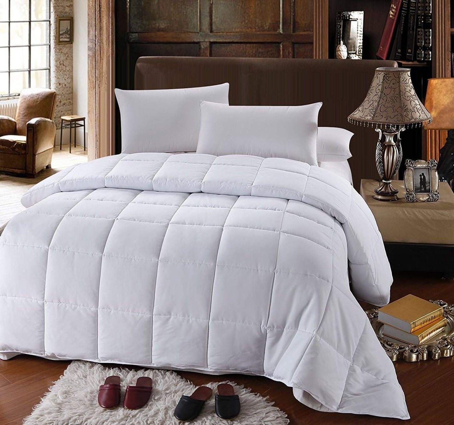 Honey-Beige and White Ema 4 Piece Full/Queen Comforter Set 100% Cotton 300 Thread Count