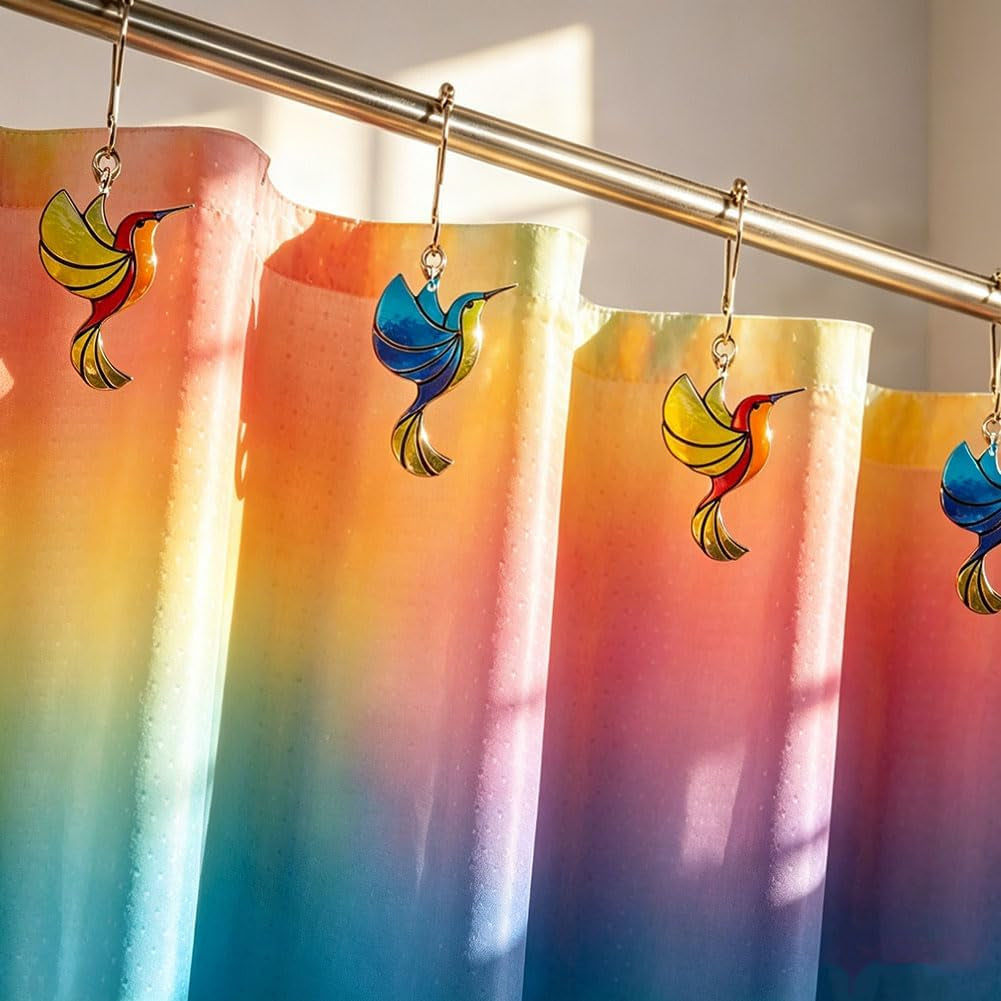12Pcs Hummingbird Shower Curtain Hooks, Rust-Resistant Shower Ring