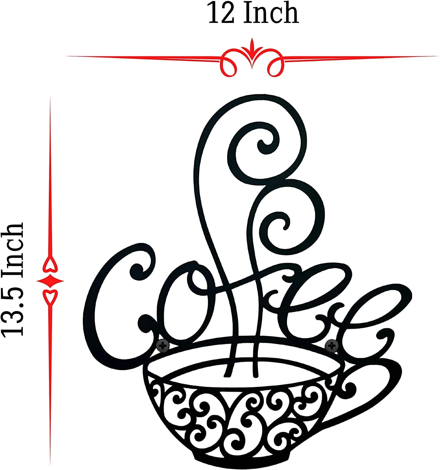 Coffee Signs - Coffee Cup Metal Wall Decor - Black Scrolled Mug for Home, Coffee Shop, Kitchen