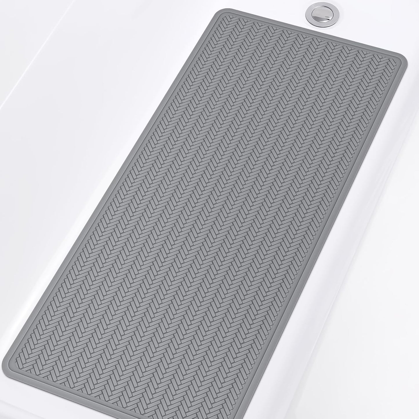 Bathtub Mat Non Slip, Extra Long Rubber Bath Mat for Tub, Machine Washable Shower anti Slip Mat with 332 Strong Suction Cups (Grey, 36" X 17")