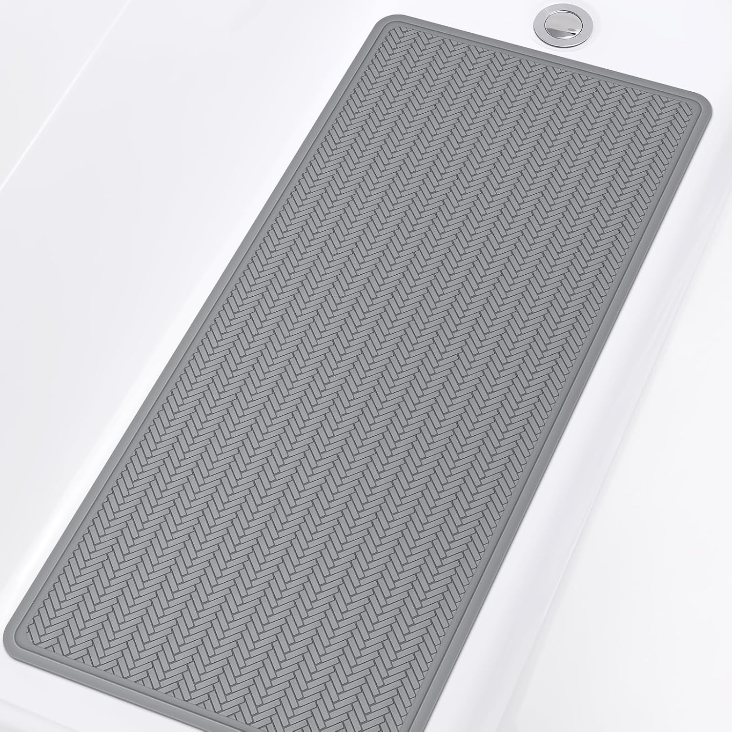 Bathtub Mat Non Slip, Extra Long Rubber Bath Mat for Tub, Machine Washable Shower anti Slip Mat with 332 Strong Suction Cups (Grey, 36" X 17")