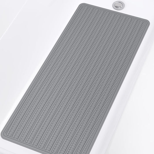 Bathtub Mat Non Slip, Extra Long Rubber Bath Mat for Tub, Machine Washable Shower anti Slip Mat with 332 Strong Suction Cups (Grey, 36" X 17")