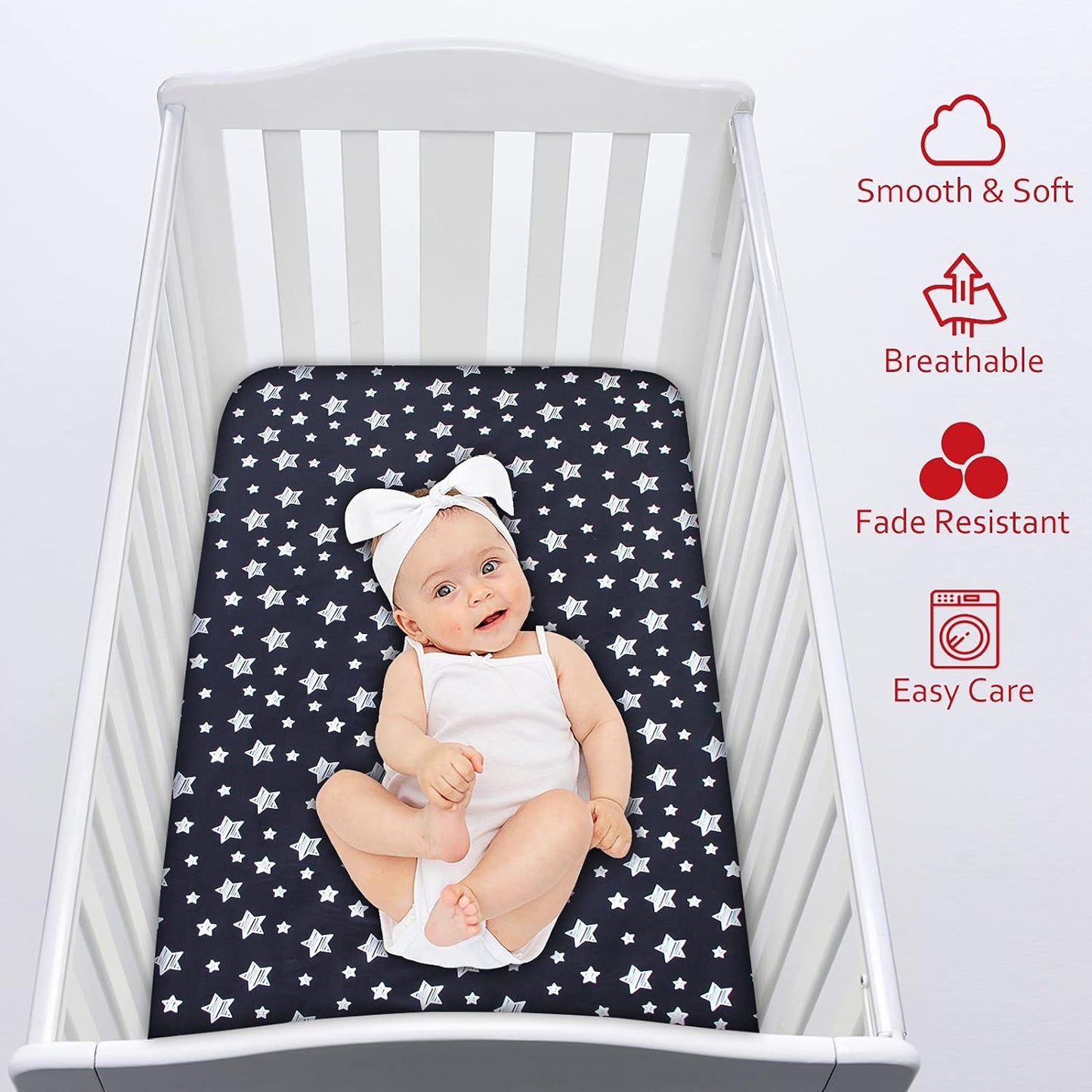 Black Star Baby Crib Sheet - Silky Soft Microfiber, 52'' X 28'' Fitted Sheet for Standard Size Crib Mattress, Snug Fit for Boys & Girls