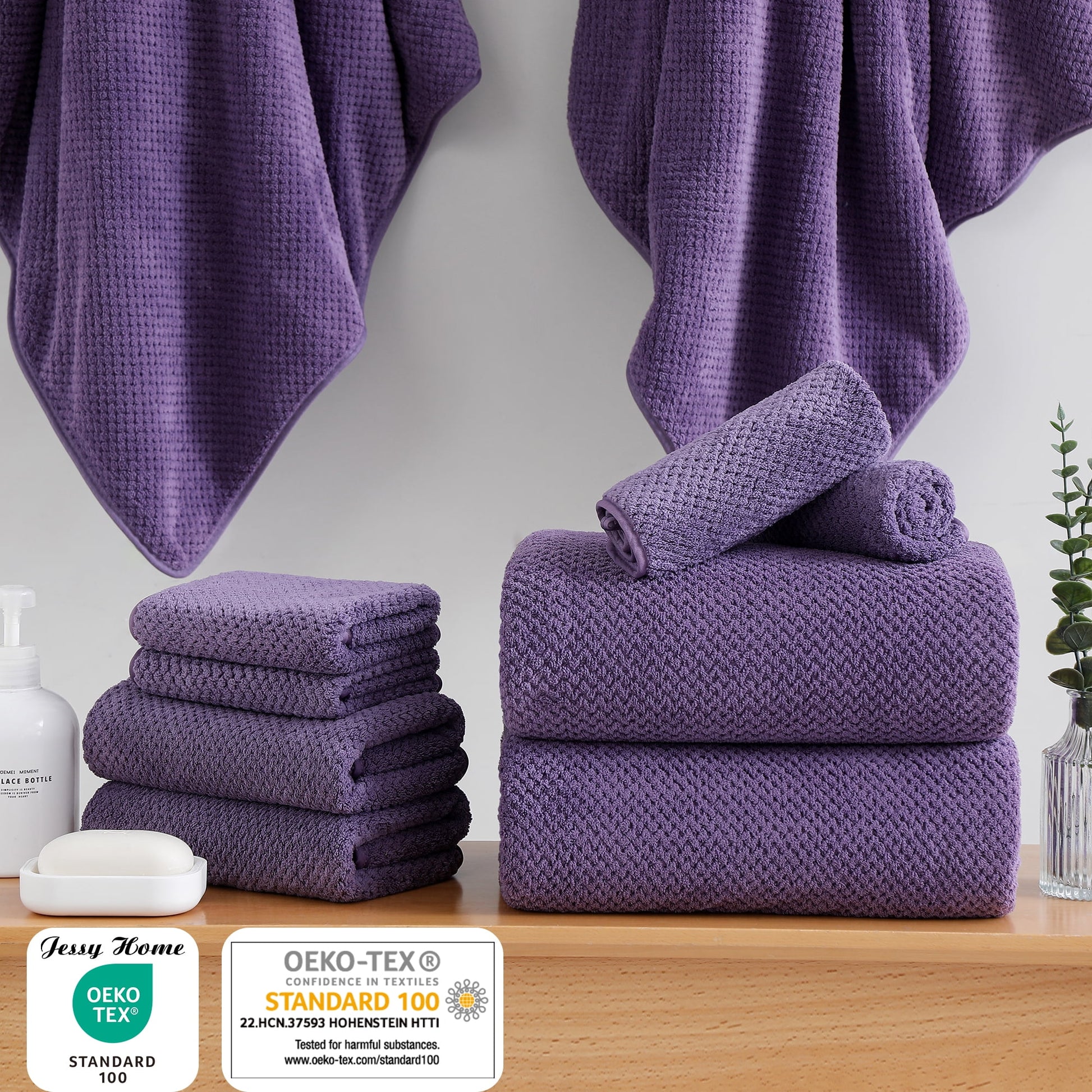 4 Pack Towel Set Oversized Bath Sheet Towels 600 GSM Ultra Soft Dark Purple Bath Towels