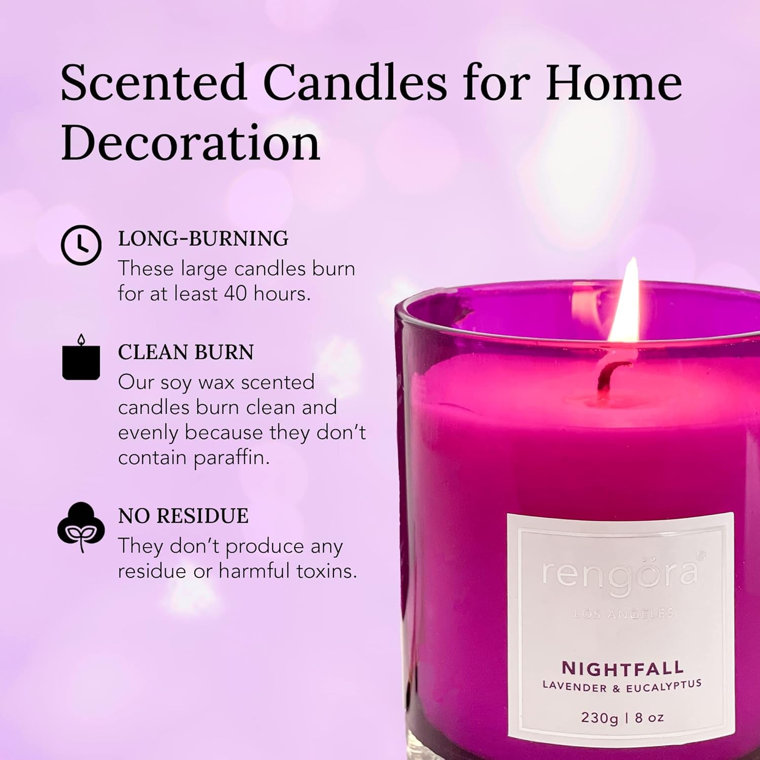 Scented Candles - 8Oz Lavender and Eucalyptus Candles for Home Scented, Clean Burning Candles Long Burning Magenta Purple Glass Candles Scented, Soy Scented Candle, Aromatherapy Candle Gifts for Women
