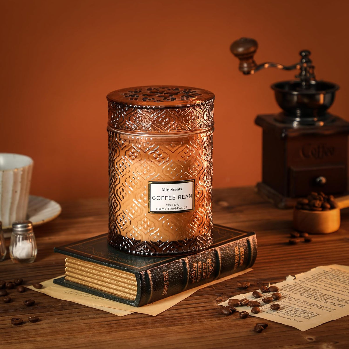Coffee Bean Scented Candles, 19Oz Aromatherapy Candles Gifts for Women, Brown Luxury Large Decorative Candles in Glass, Natural Soy Wax for Home