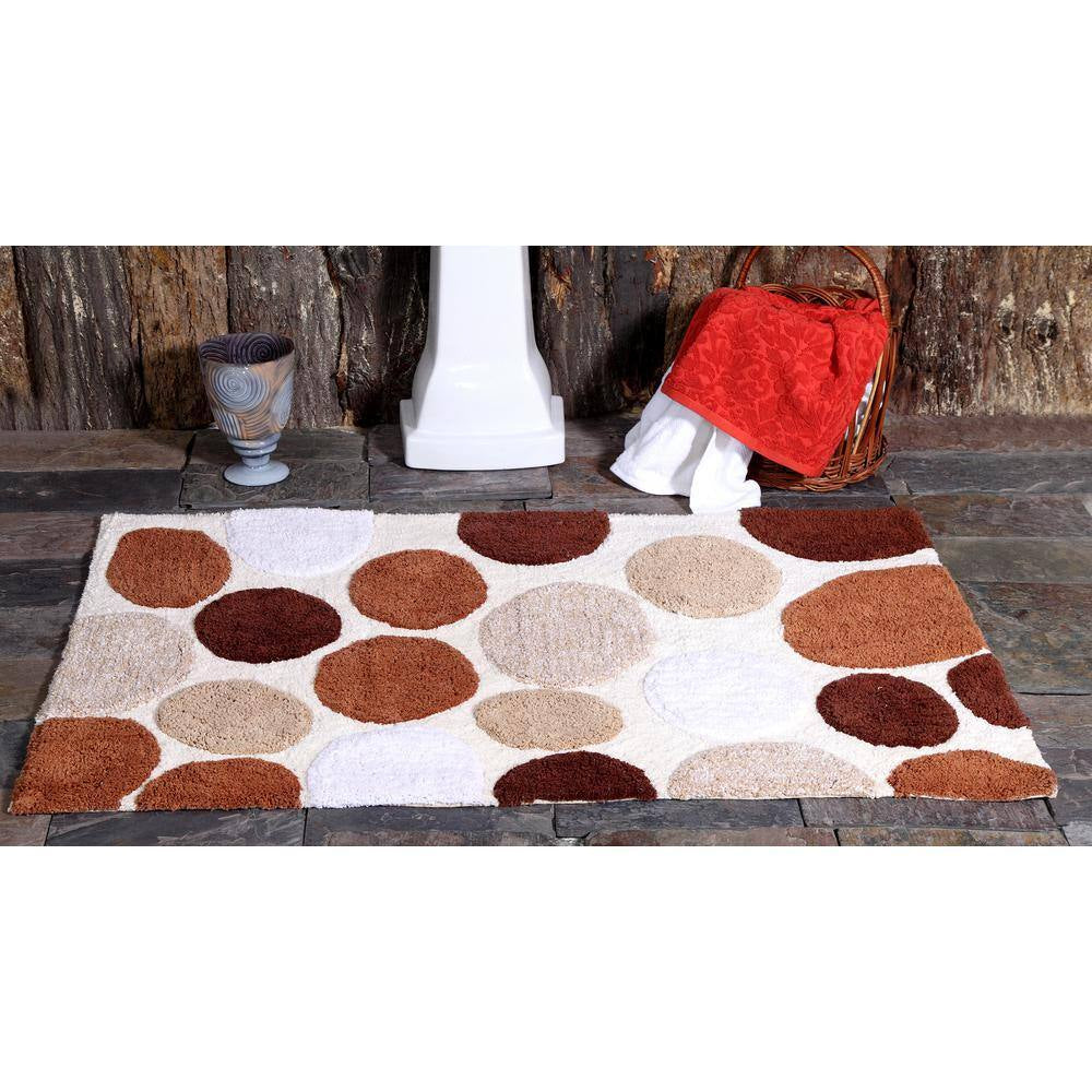 Bath Rug Cotton 34 In. X 21 In. Latex Spray Non-Skid Backing Multiple Brown Pebble Stone Pattern Machine Washable
