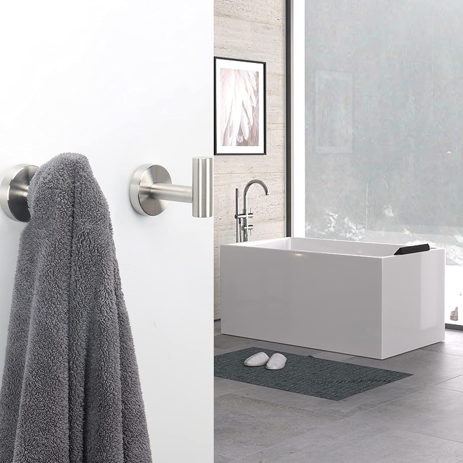 Bath Towel Hooks- SUS 304 Stainless Steel Robe Hook Holder, Heavy Duty Coat Hook for Bathroom Livingroom Hotel Kitchen Garage, Wall Mounted- 4 Pack (Brushed Nickel)