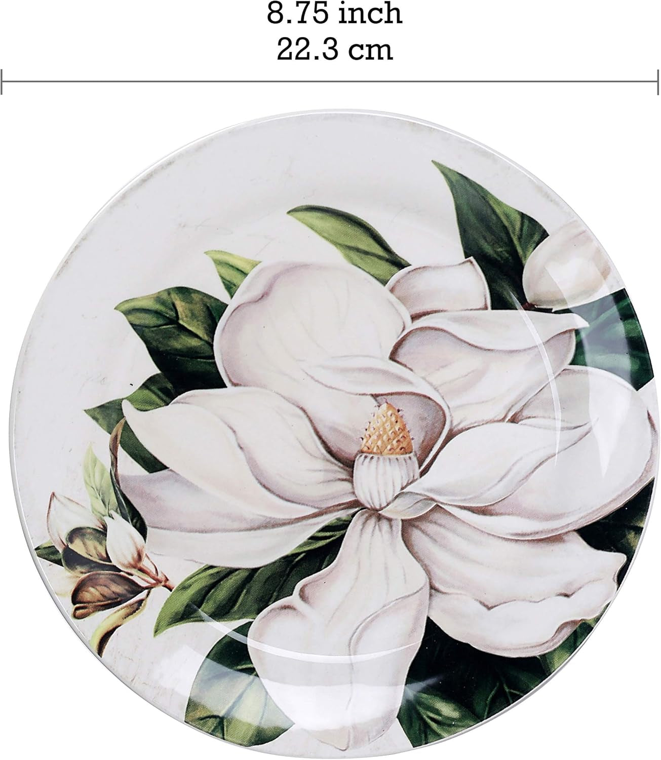 Magnolia Floral Salad Plates Set of 4, 8.75 Inch Ceramic Dessert Plates for Salad, Appetizer, Side Dishes, Microwave and Dishwasher Safe, Gift for Housewarming and Thanksgiving