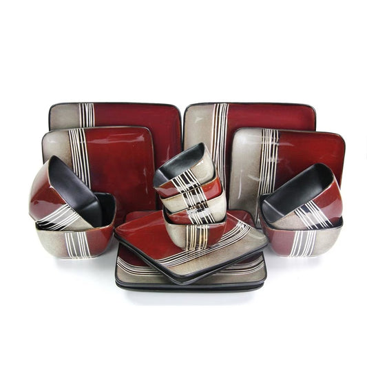 Downtown Loft 16 Piece Double Bowl Stoneware Dinnerware Set with Service for 4
