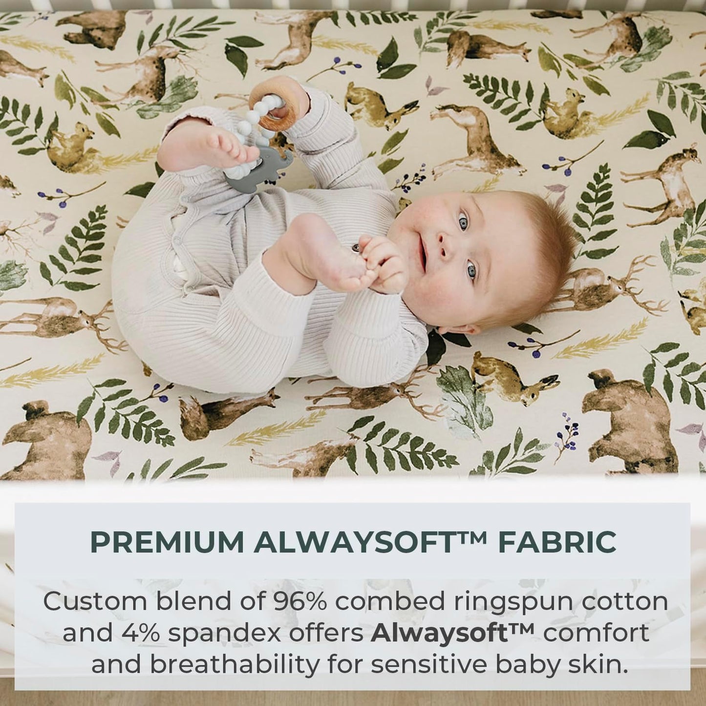 2 Pack Fitted Crib Sheets for Boys - Premium Cotton Blend Baby Woodland Crib Sheet Set, Soft Breathable Toddler Bed Sheets for Standard Mattress, Woodland Nursery Bedding 52X28 (Wildlife)