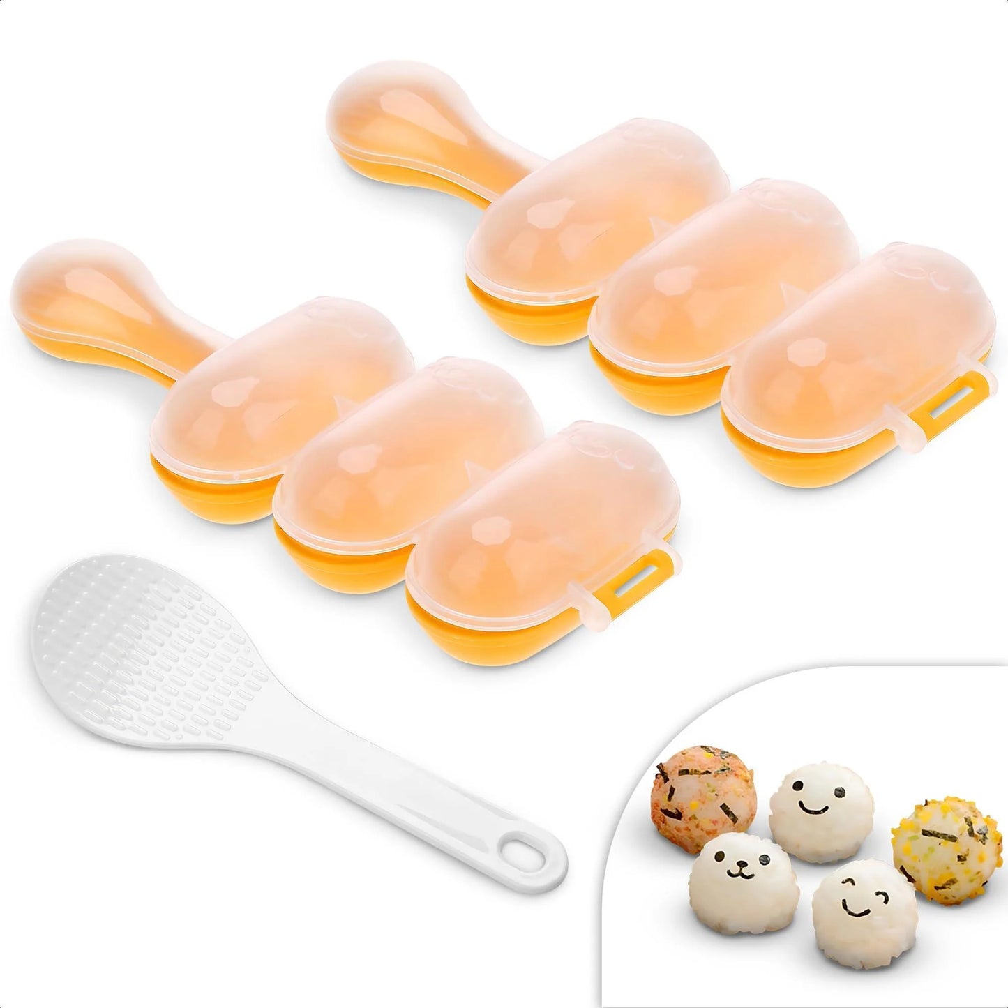 Rice Ball Mold Set (2 Pack) – Easy Rice Ball Maker Sushi & Onigiri Maker with Paddle Spoon for Temari Sushi Yaki Onigiri Omusubi – Fun Smiley Shape for Bento & Creative Meal Presentation