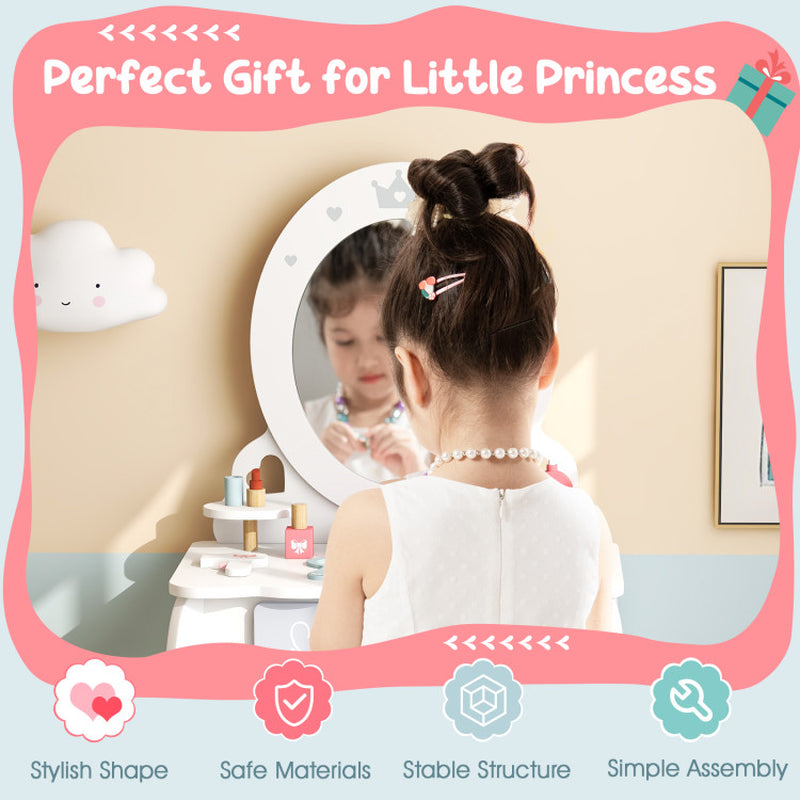 Kids 2-In-1 Princess Makeup Table and Chair Set with Removable Mirror