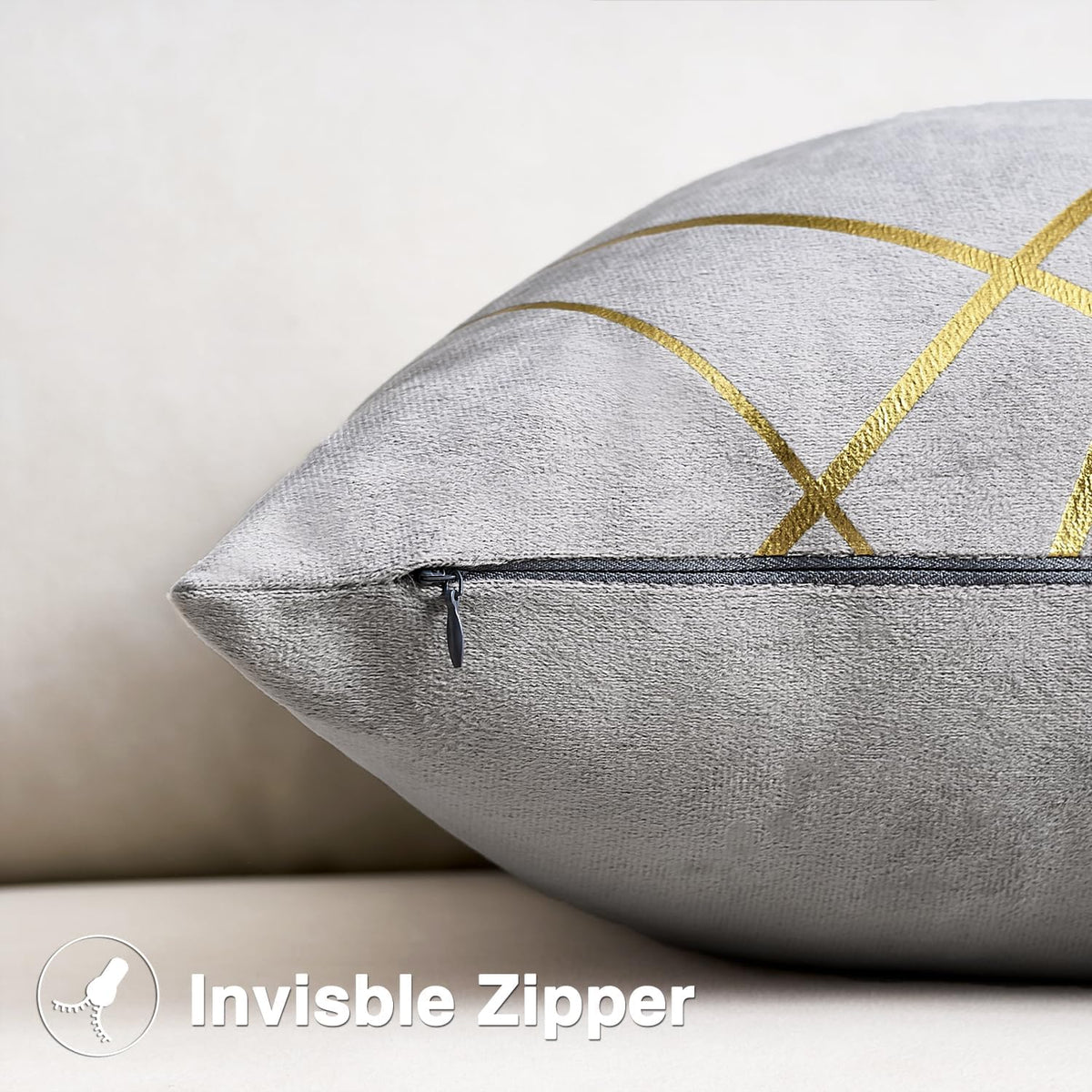 Grey Velvet Decorative Throw Pillow Covers 18X18 Modern Luxury Gold Bronzing Printed Super Soft Decorative Square Cushion Covers for Modern Homes Couch Sofa Bedroom Living Room