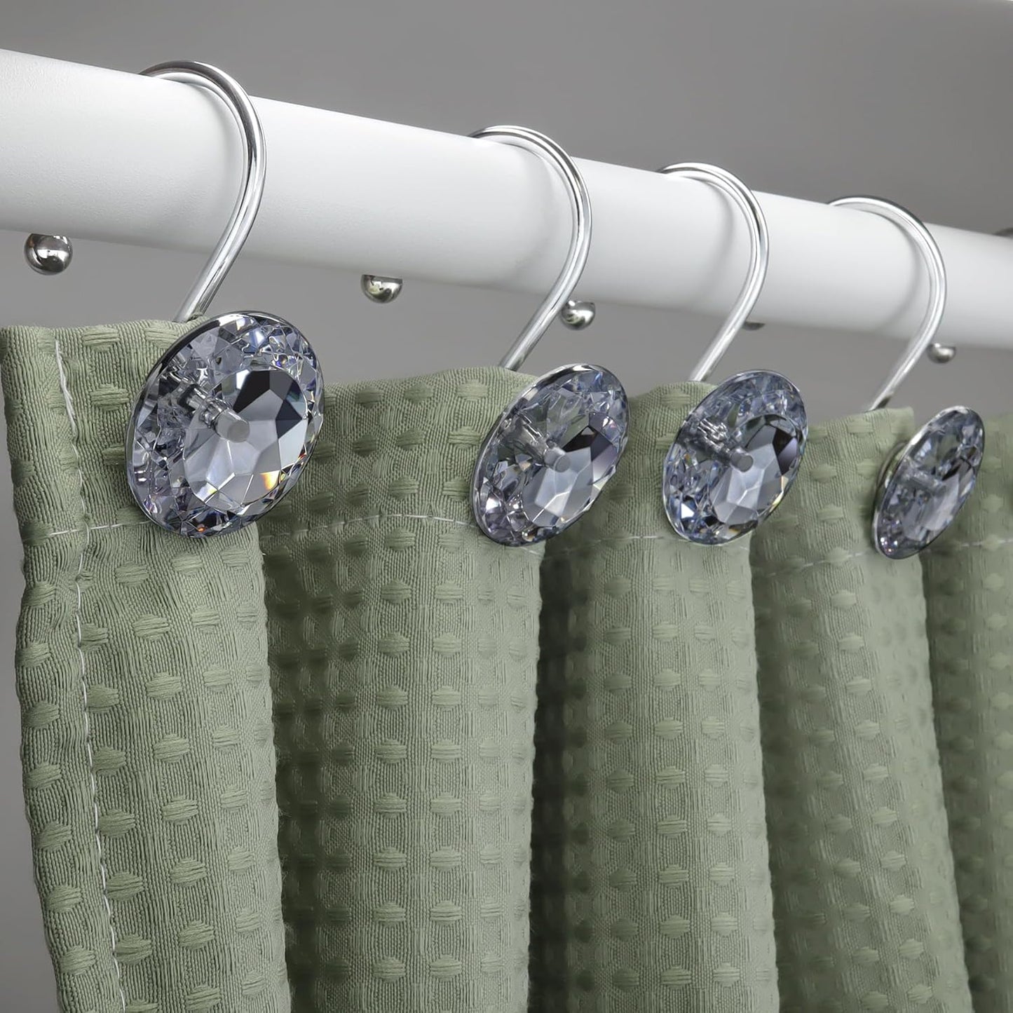 12PCS Shower Curtain Hooks Rings for Bathroom, Stainless Steel Rust Resistant Decorative Rhinestones Shower Curtain Rings Hangers for Shower Curtains, Clothing, Towels, Etc. (Grey)