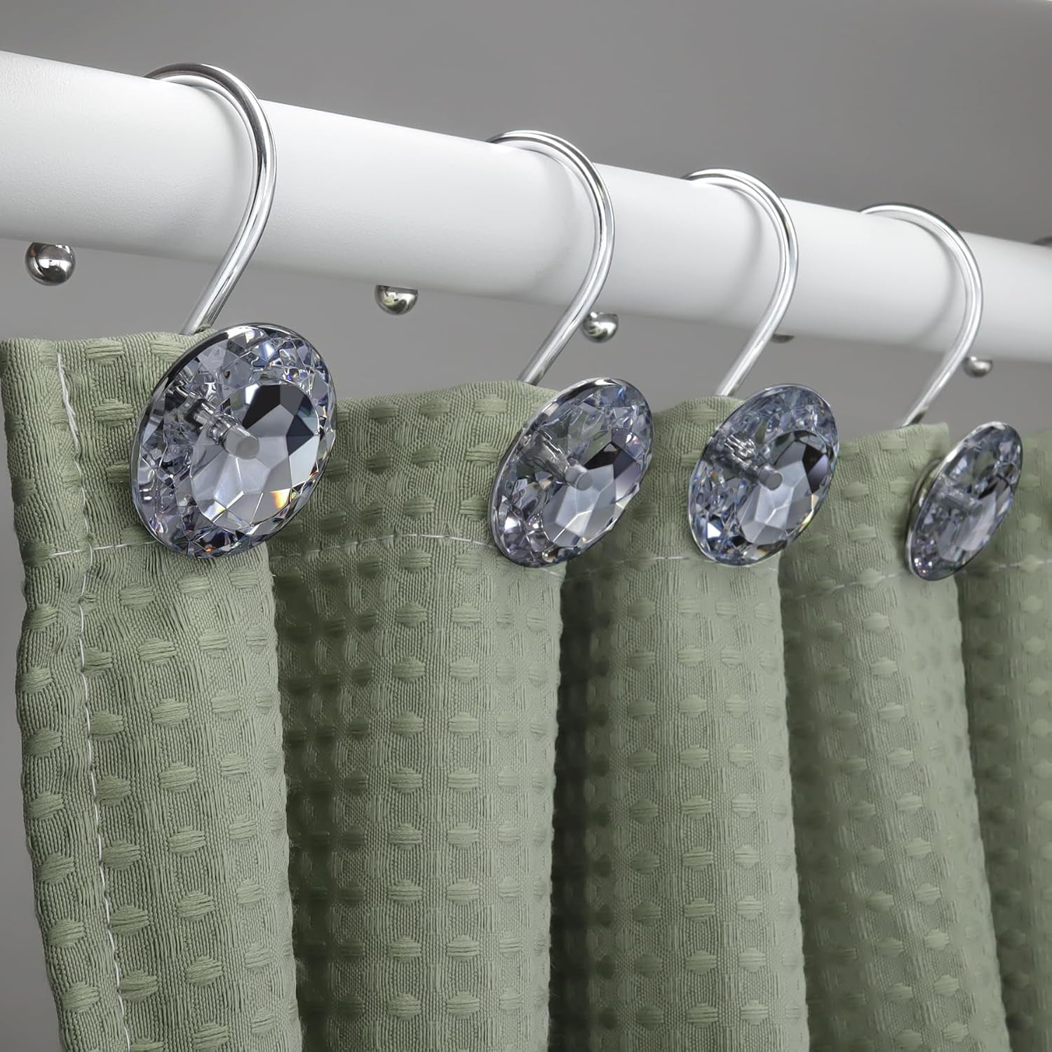 12PCS Shower Curtain Hooks Rings for Bathroom, Stainless Steel Rust Resistant Decorative Rhinestones Shower Curtain Rings Hangers for Shower Curtains, Clothing, Towels, Etc. (Grey)