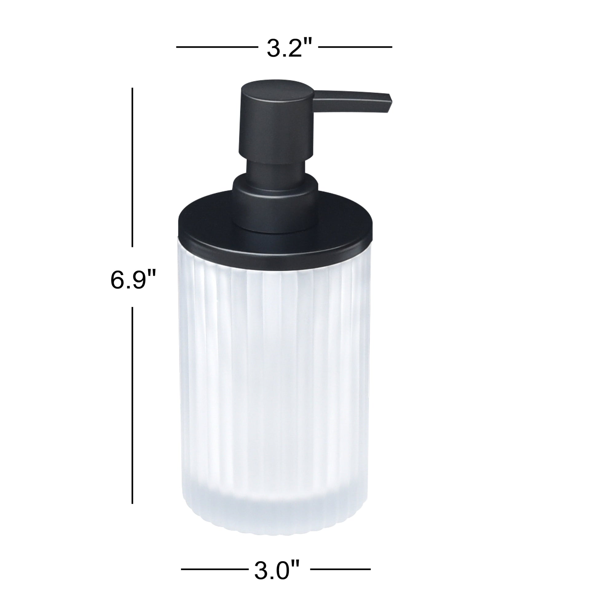 Ribbed Glass and Metal Soap Pump, White with Black Accents