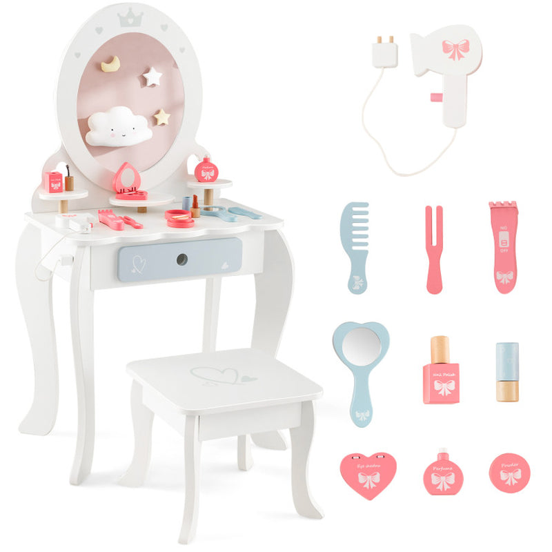 Kids 2-In-1 Princess Makeup Table and Chair Set with Removable Mirror