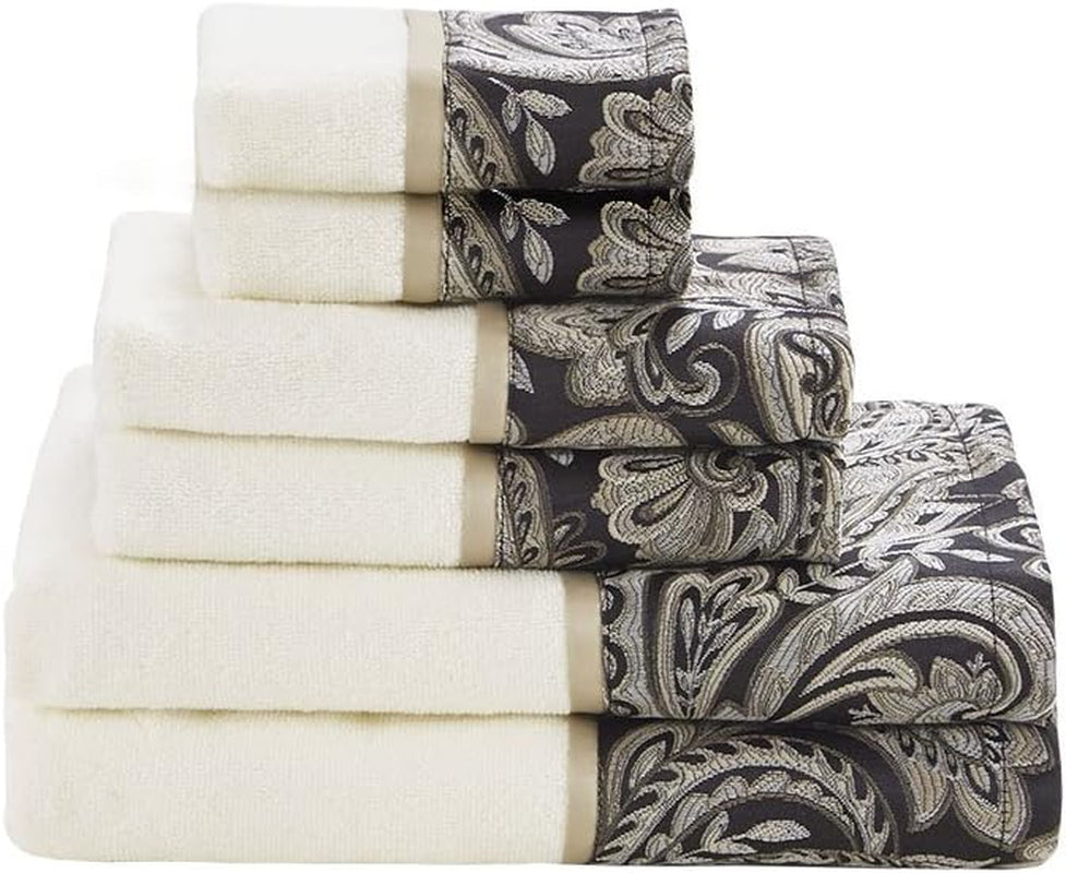 Aubrey 100% Cotton Luxurious Bath Towel Set Highly Absorbent, Quick Dry, Jacquard Paisley Design, Hotel & Spa Quality for Bathroom Decor, Multi-Sizes, Black 6 Piece