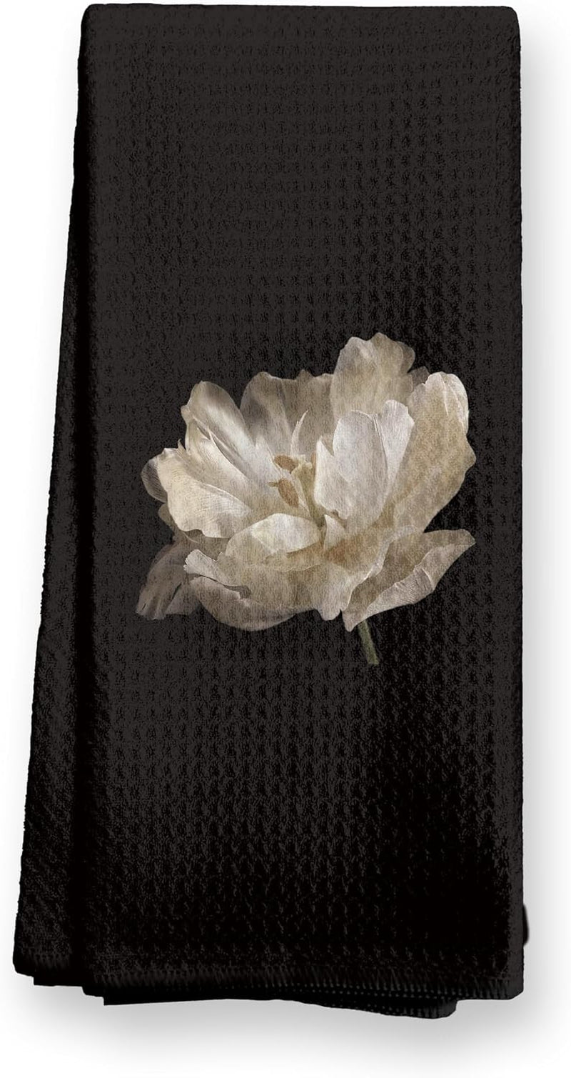 Black and White Hand Towels, Dark Moody Peony Floral Kitchen Towels, Black and White Dish Towels,Modern Peony Flower Hand Towels for Bathroom Decor, 16X24 Inch