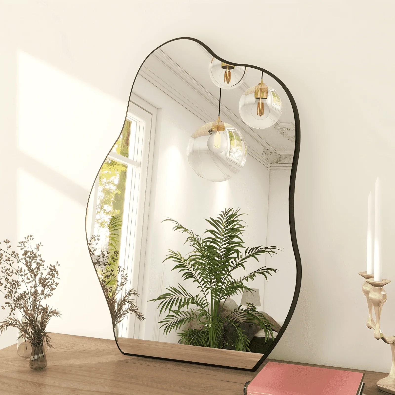 24" X 32" Vanity Mirror Wall Wavy Mirror Bathroom Mirror Decor , Black