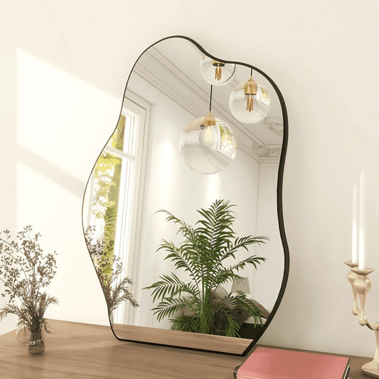 24" X 32" Vanity Mirror Wall Wavy Mirror Bathroom Mirror Decor , Black