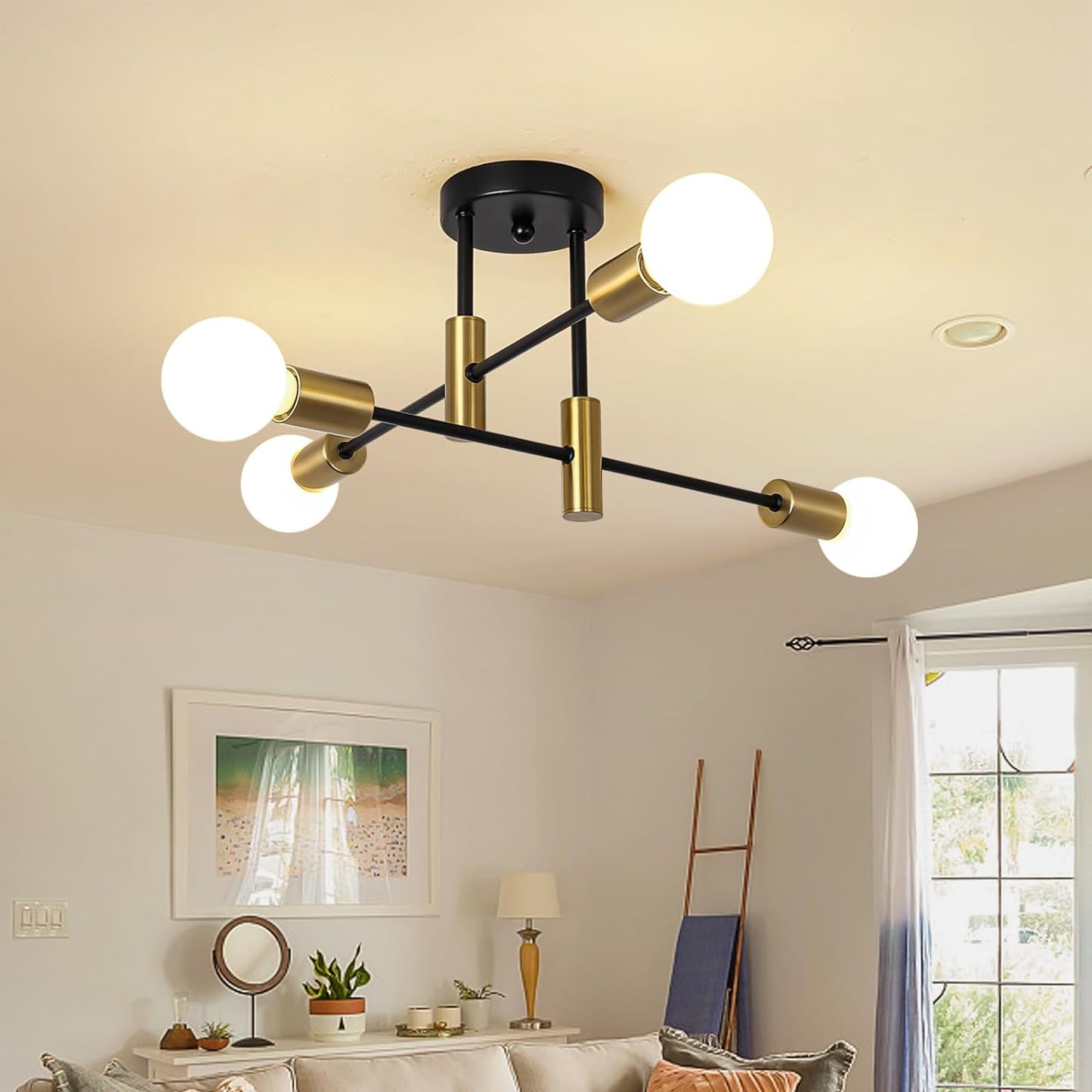 Lampara De Araña Negra Y Dorada Techo 18.5 Pulgadas Moderna Luz Para Sala Cocina