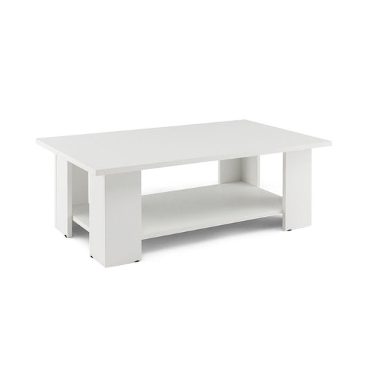 Large 41 Inch 2-Tier Wooden Modern Coffee Table with Storage Shelf