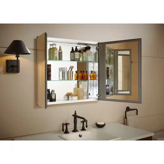 30 In. W X 26 In. H Beveledtwo-Door Recessed or Surface Mount Medicine Cabinet with Mirror Interior