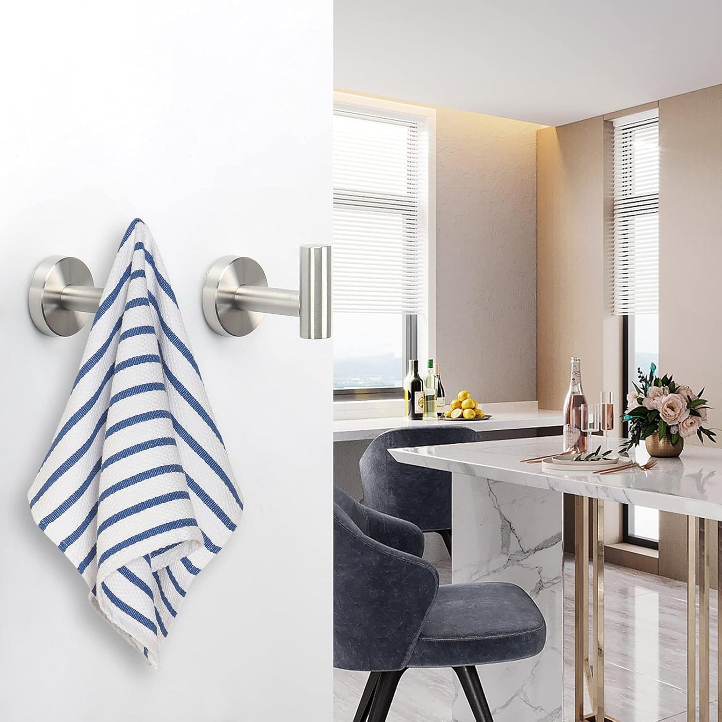 Bath Towel Hooks- SUS 304 Stainless Steel Robe Hook Holder, Heavy Duty Coat Hook for Bathroom Livingroom Hotel Kitchen Garage, Wall Mounted- 4 Pack (Brushed Nickel)