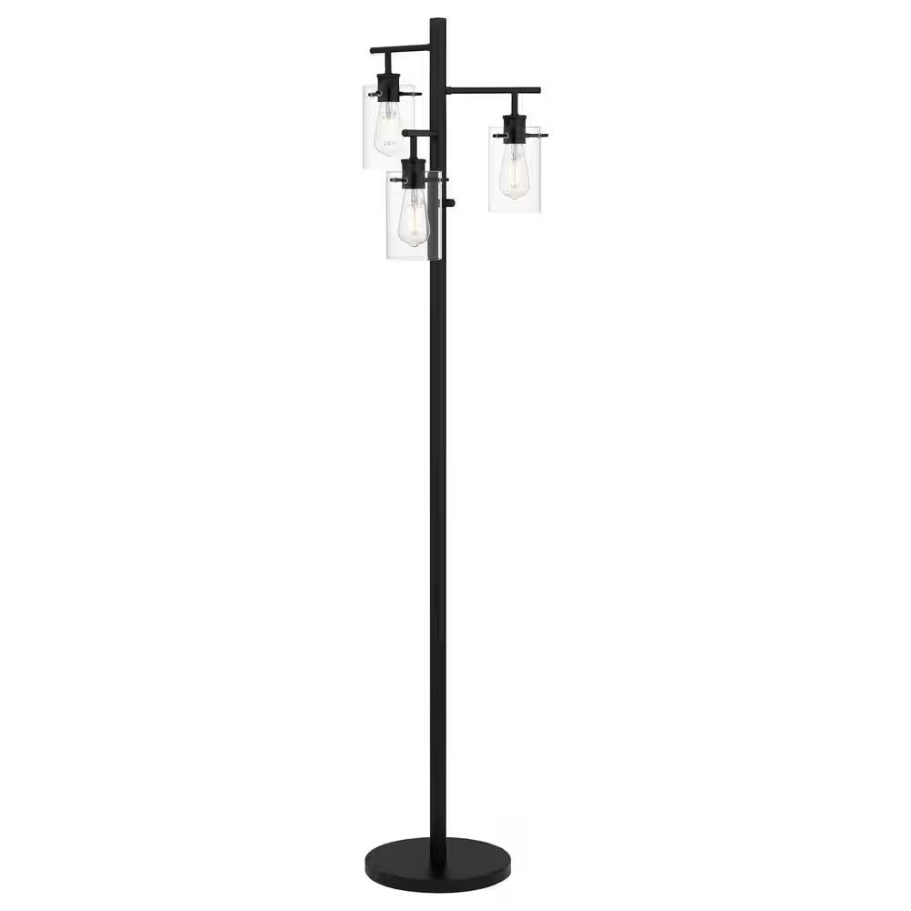 Regan 63 In. Matte Black Floor Lamp with Clear Glass Shades