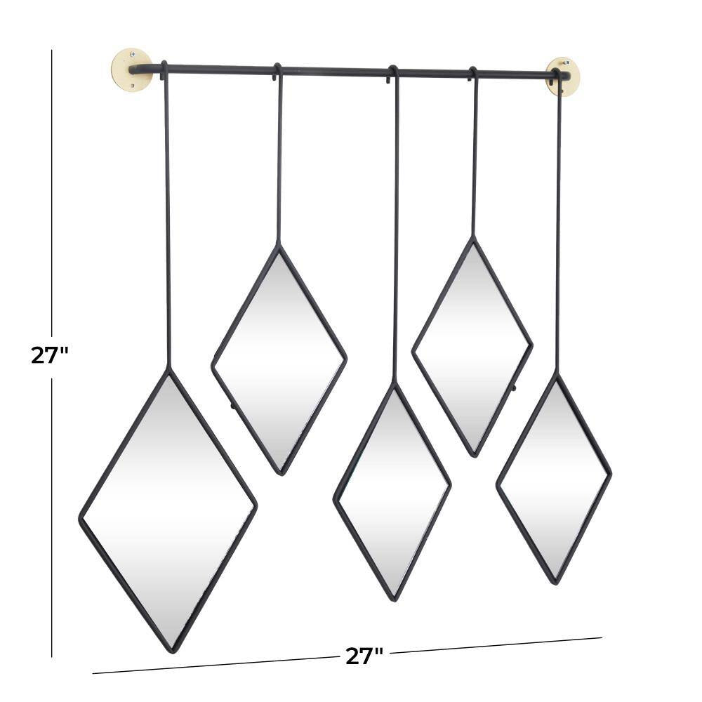27 In. X 27 In. Diamond Shapes Geometric Framed Black Wall Mirror with Hanging Bar