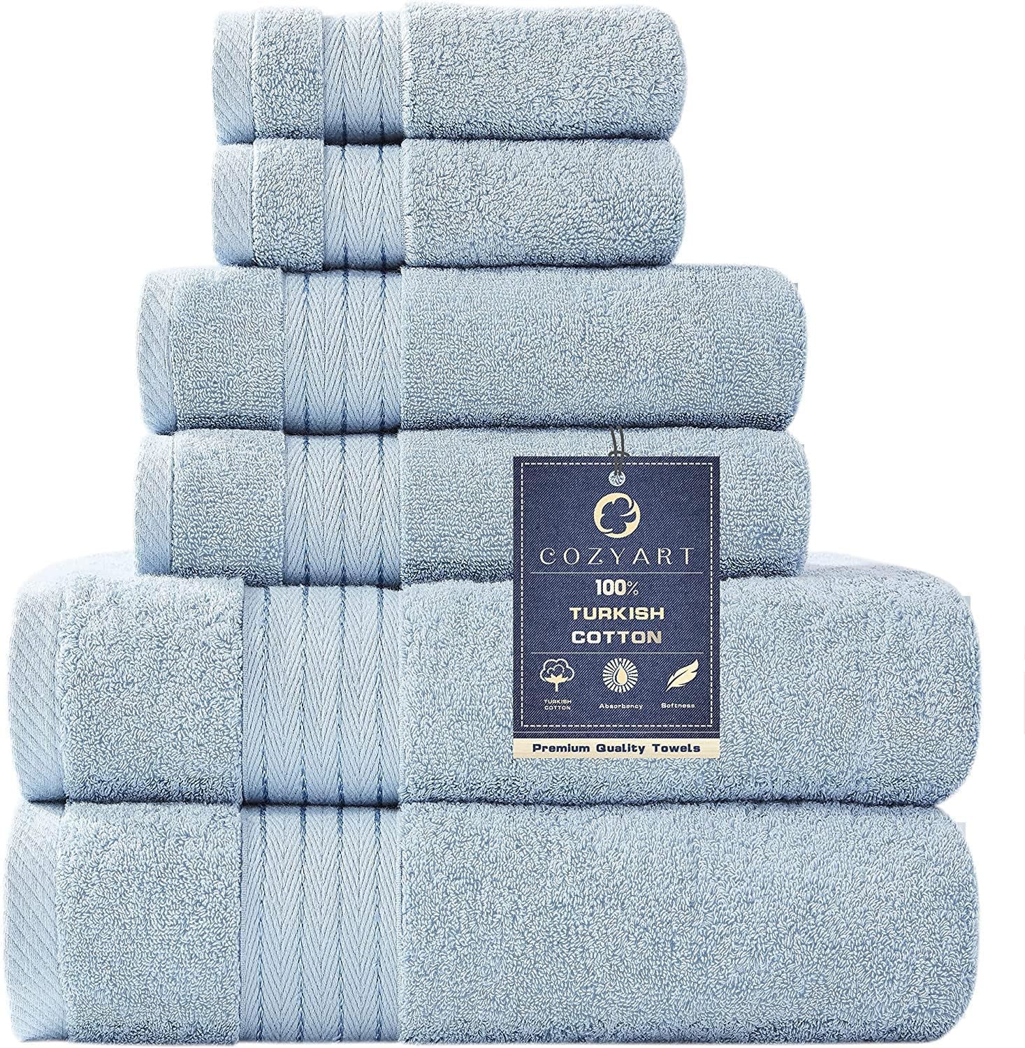 Light Blue Towel Sets for Bathroom 6Pcs, Turkish Cotton Bath Towel Set Soft Highly Absorbent and Durable 650 GSM Luxury Bathroom Sets with 2 Bath Towels, 2 Hand Towels, 2 Washclothes