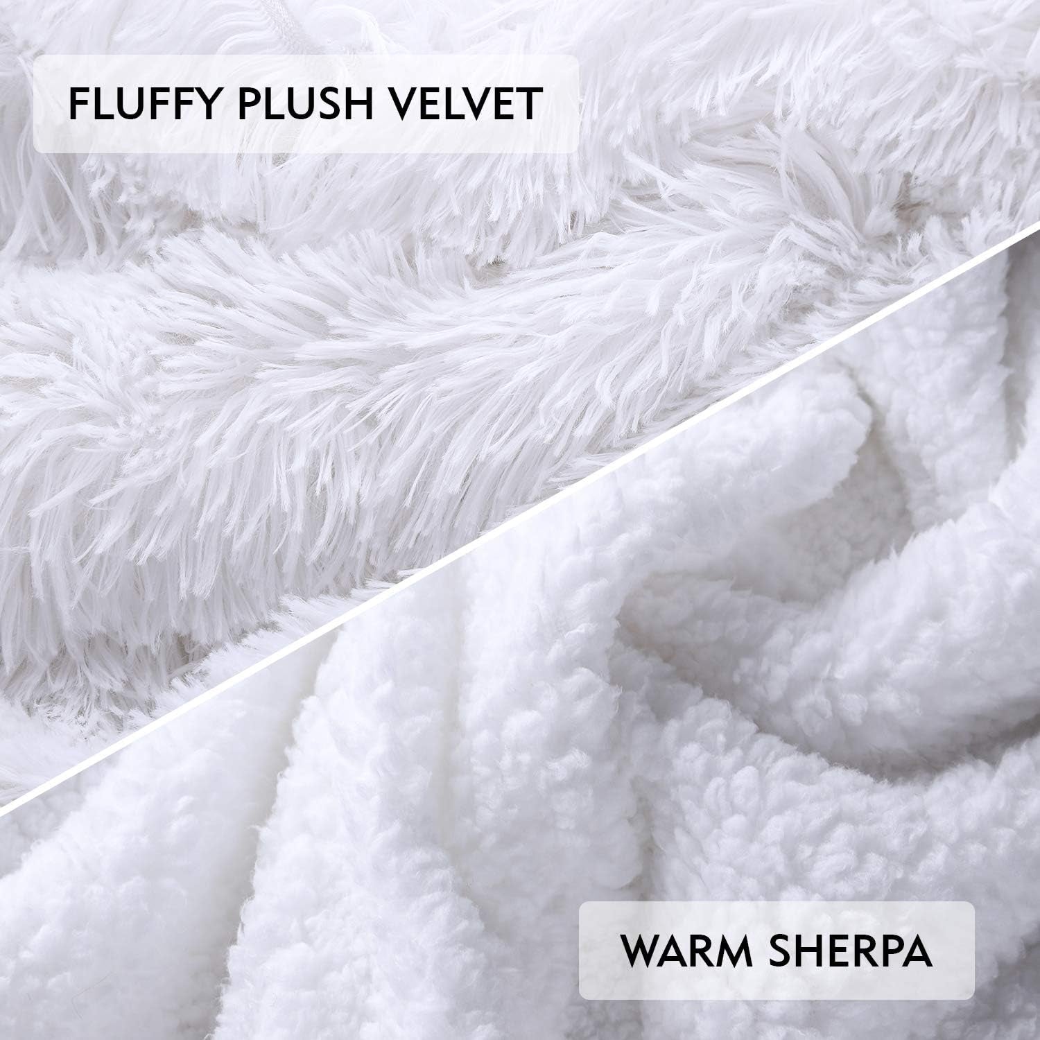 Soft Fluffy Blanket Fuzzy Sherpa Plush Cozy Faux Fur Throw Blankets for Bed Couch Sofa Chair Decorative, 50''X60'' White