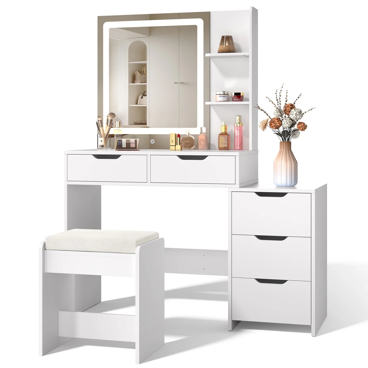 Makeup Vanity with Mirror and Lights Large Vanity Table Set White