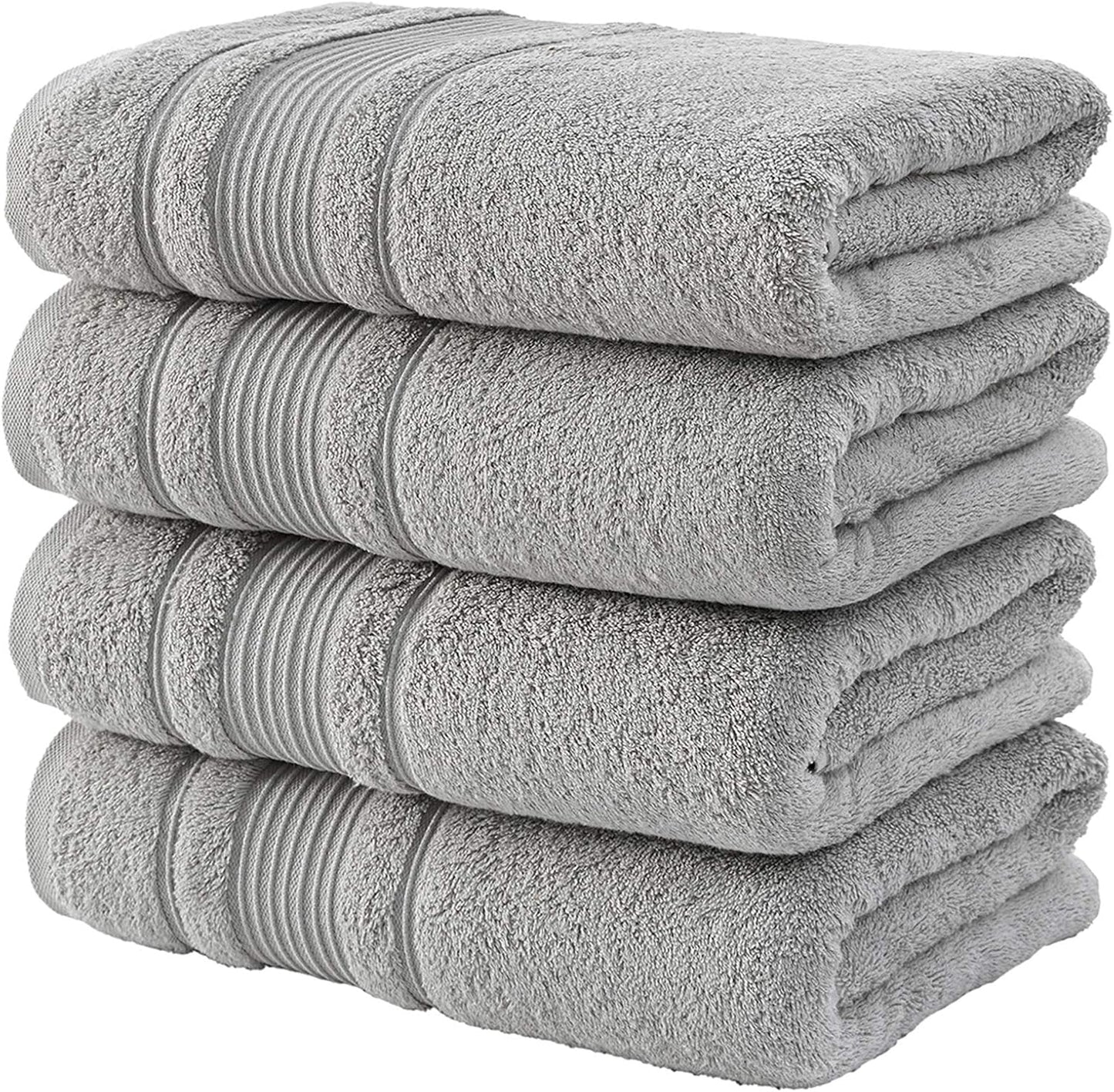 4-Piece Bath Towels Set, 100% Turkish Cotton Premium Quality Towels for Bathroom, Quick Dry Soft and Absorbent Turkish Towel, Set Includes 4 Bath Towels (Grey)