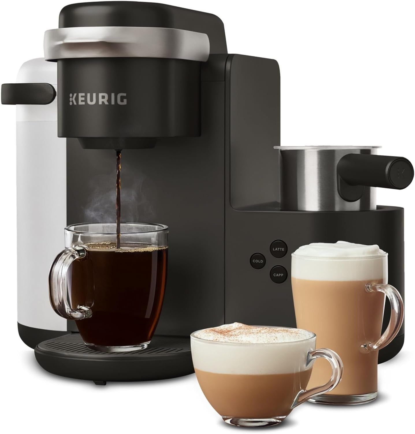 K-Cafe Single-Serve K-Cup Coffee Maker, Latte Maker and Cappuccino Maker, Comes with Dishwasher Safe Milk Frother, Coffee Shot Capability, Compatible with All  K-Cup Pods, Dark Charcoal
