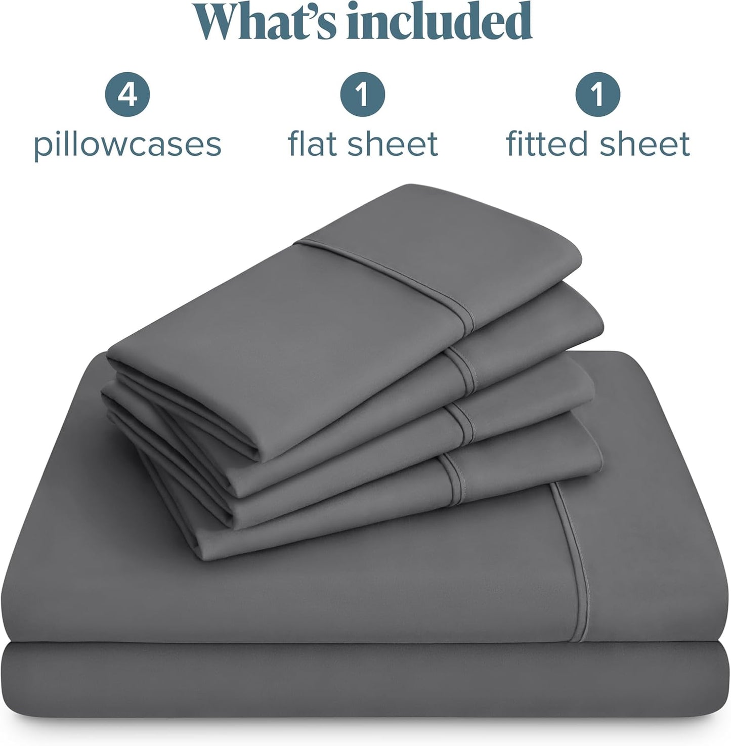 Hotel Luxury King Sheet Set, Extra Soft - 6 Piece Set - Deep Pockets - Easy Fit - Cooling & Breathable - Wrinkle, Fade, Stain Resistant - Includes 4 Pillowcases (King, Grey)